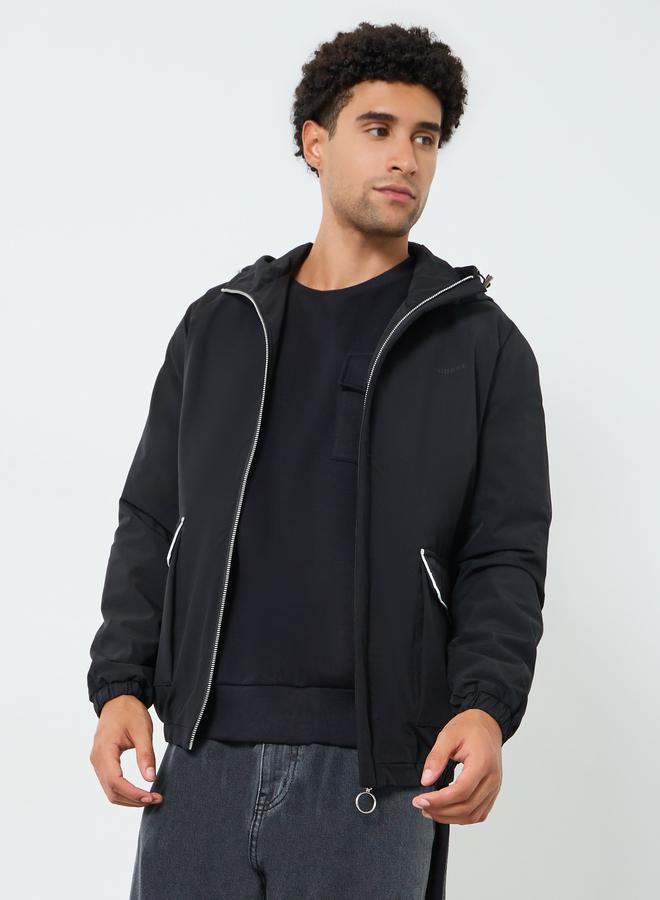 Styli Men Black Oversized Fit Windbreaker Hooded Jacket - Image 1